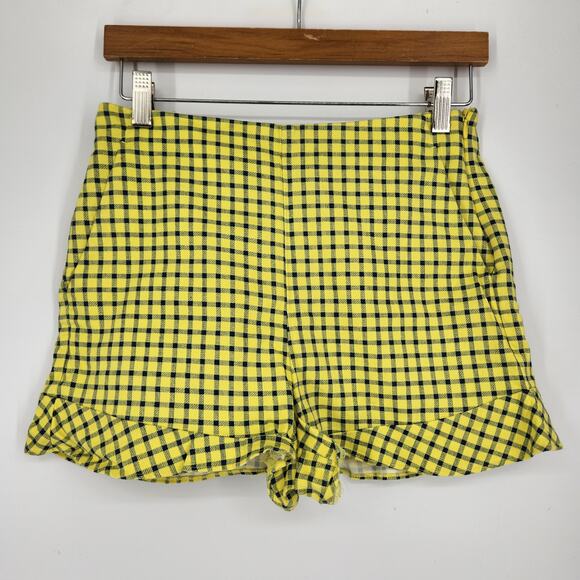 ZARA High-Waisted Shorts – Yellow Checkered Cotton Blend - Size Medium - Picture 3 of 5